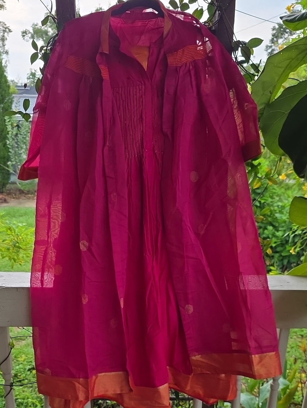 W for Woman Festive Pink Silk Blend A-Line Kurta Size 12